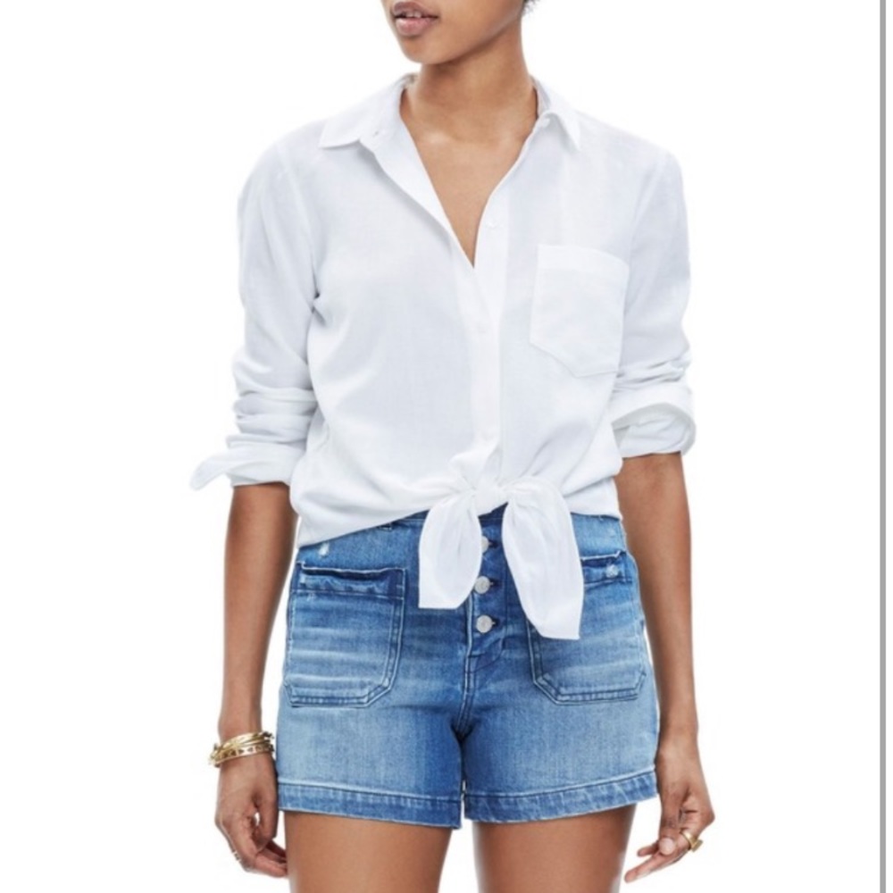 Madewell White Tie-Front Cotton Shirt